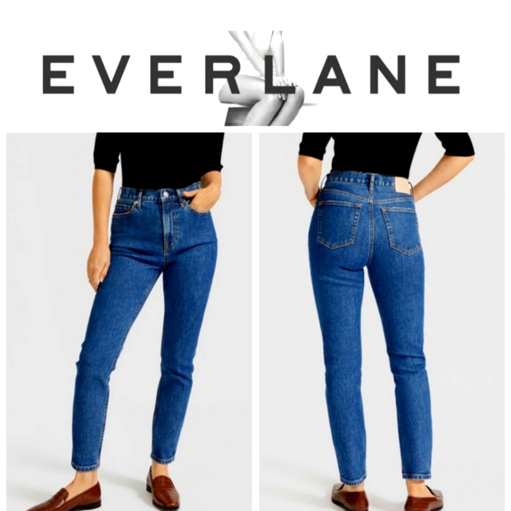 Everlane High Rise Slim Straght Cigarette Button Fly Blue Jeans